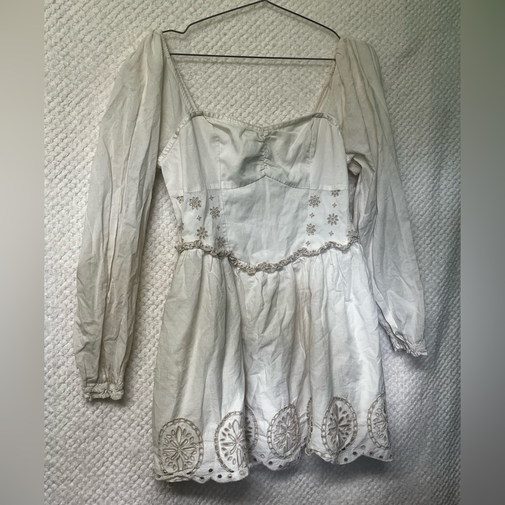 American Eagle Outfitters Womens Mini Dress Cream Embroidered Western Country - Picture 2 of 8